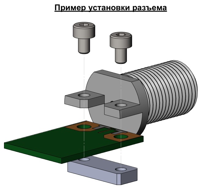 Разъем SMA(male) на плату толщиной до 1,8 мм, с фиксацией винтами, DC-40 ГГц