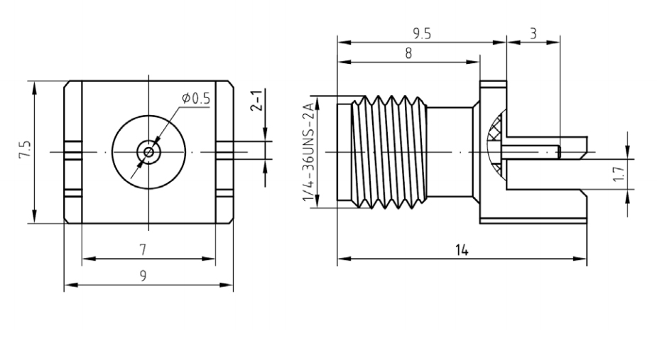 Разъем SМА(female) на плату толщиной 1,5-1,7 мм под пайку