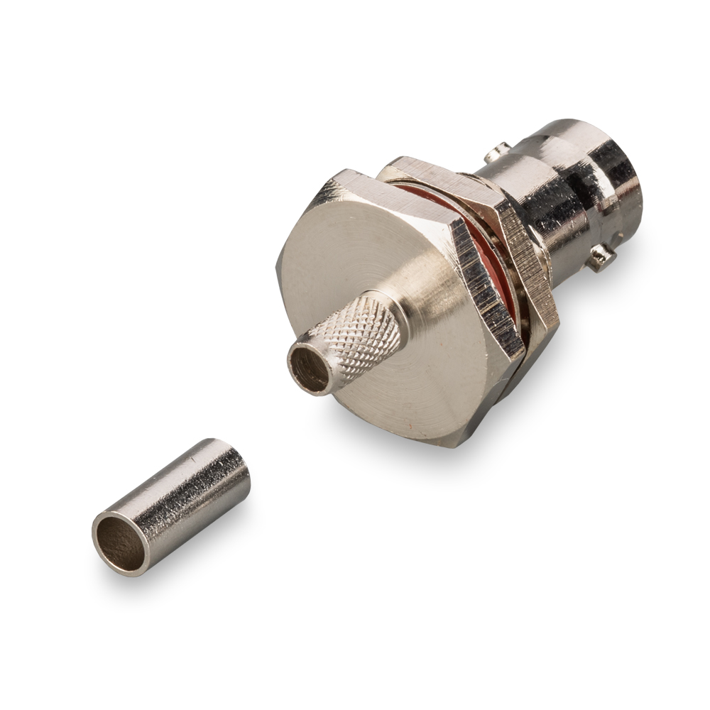 Разъем B-231F BNC(мама, female) RG58, LMR195 обжимной, на корпус, герметичный с гайкой, резьба 1/2"-28