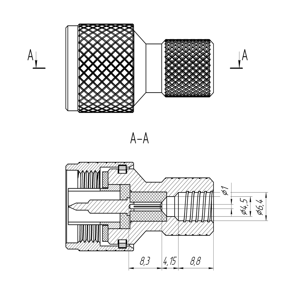 Разъем N(male) - накручивающийся на кабель RG-6U, SAT-703